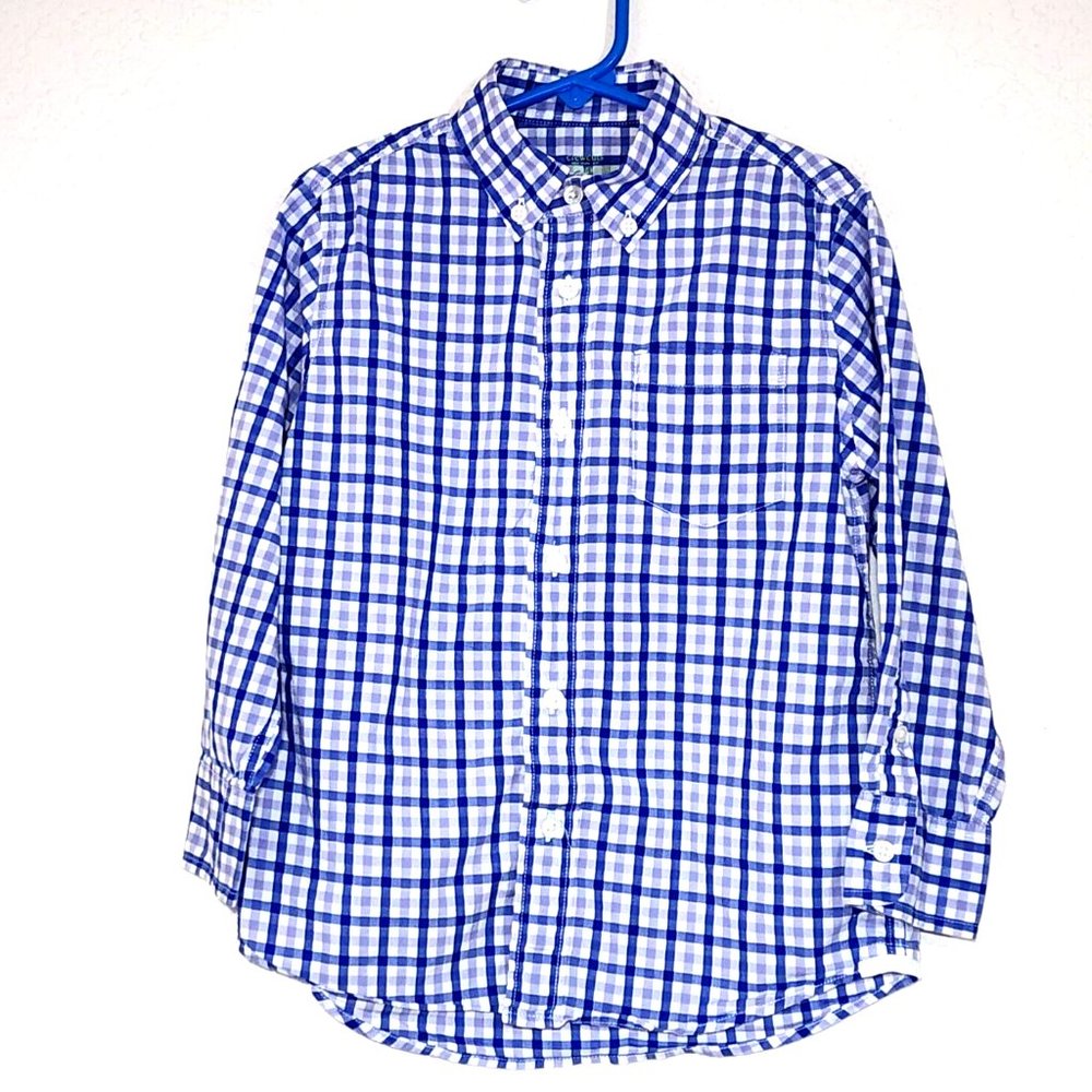 Crewcuts Plaid Lightweight Button Up Shirt Boys Blue White Long Sleeve
